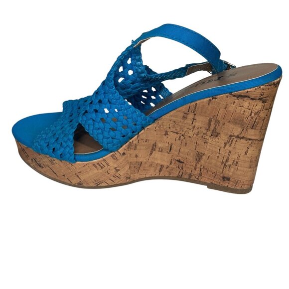 Mudd Peep-Toe Blue Platform Cork Wedge Sandals Womens Boho US Size 7.5 M - Picture 7 of 10